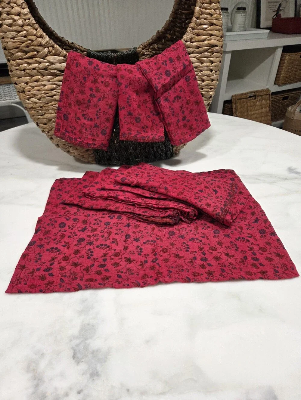 Handsewn Overdyed Artisan  Napkin 4 Placemat Set, 4 Count Of Each - Red/black
